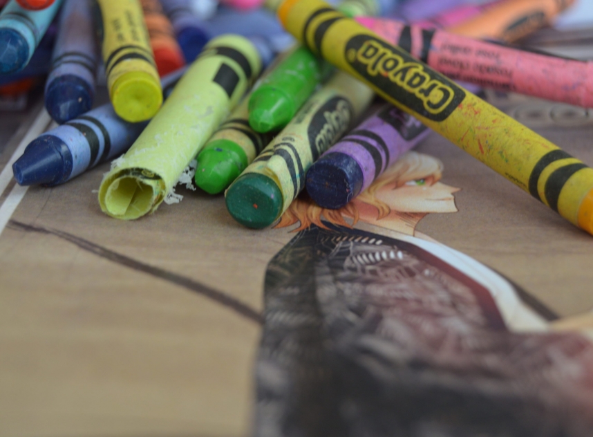 Crayons on table