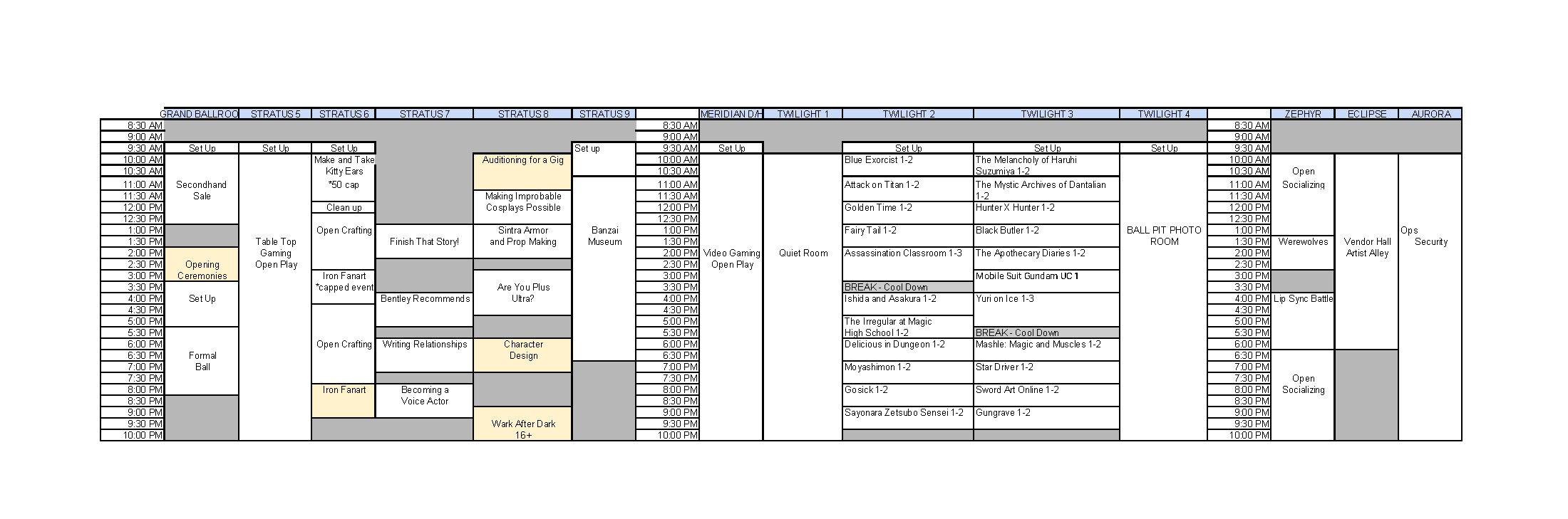 Banzai Schedule - Friday