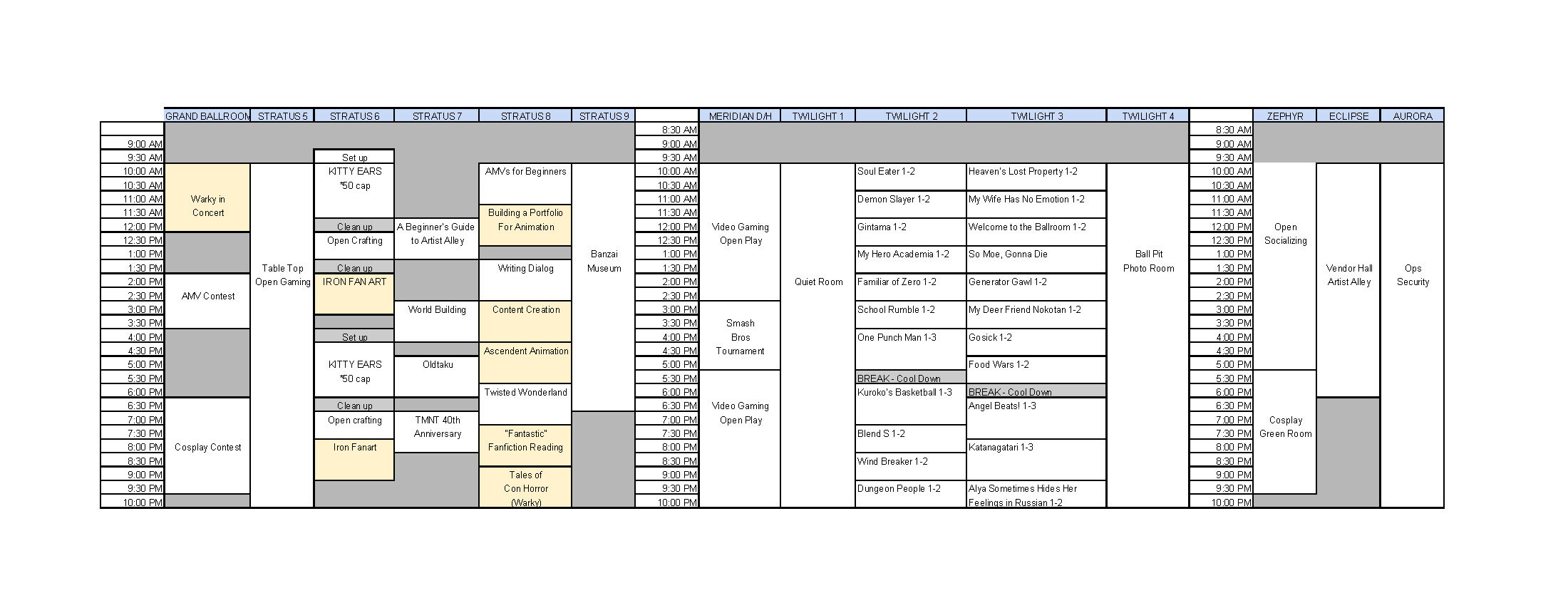 Banzai Schedule - Saturday