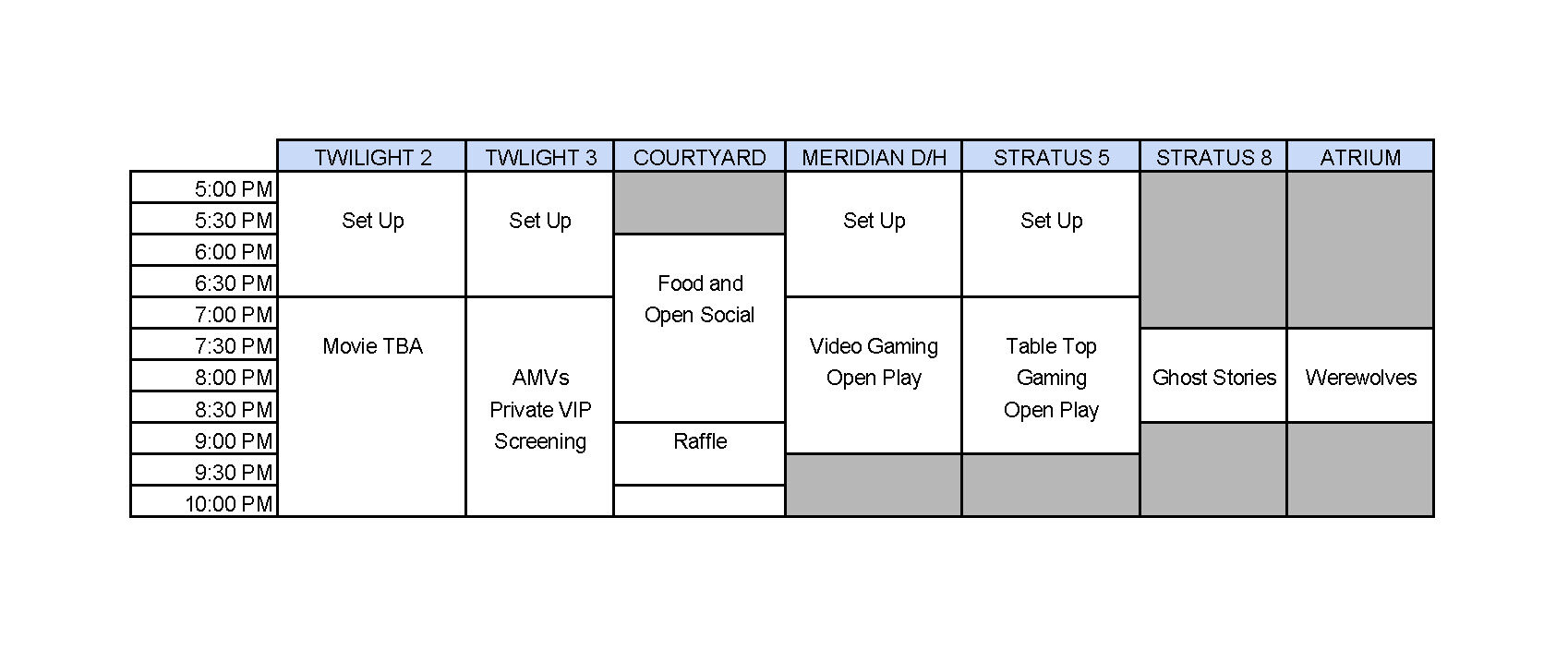 Banzai Schedule - Thursday